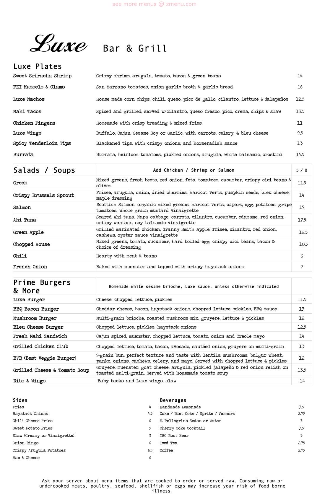 Online Menu of Luxe Bar & Grill Restaurant, Birmingham, Michigan, 48009