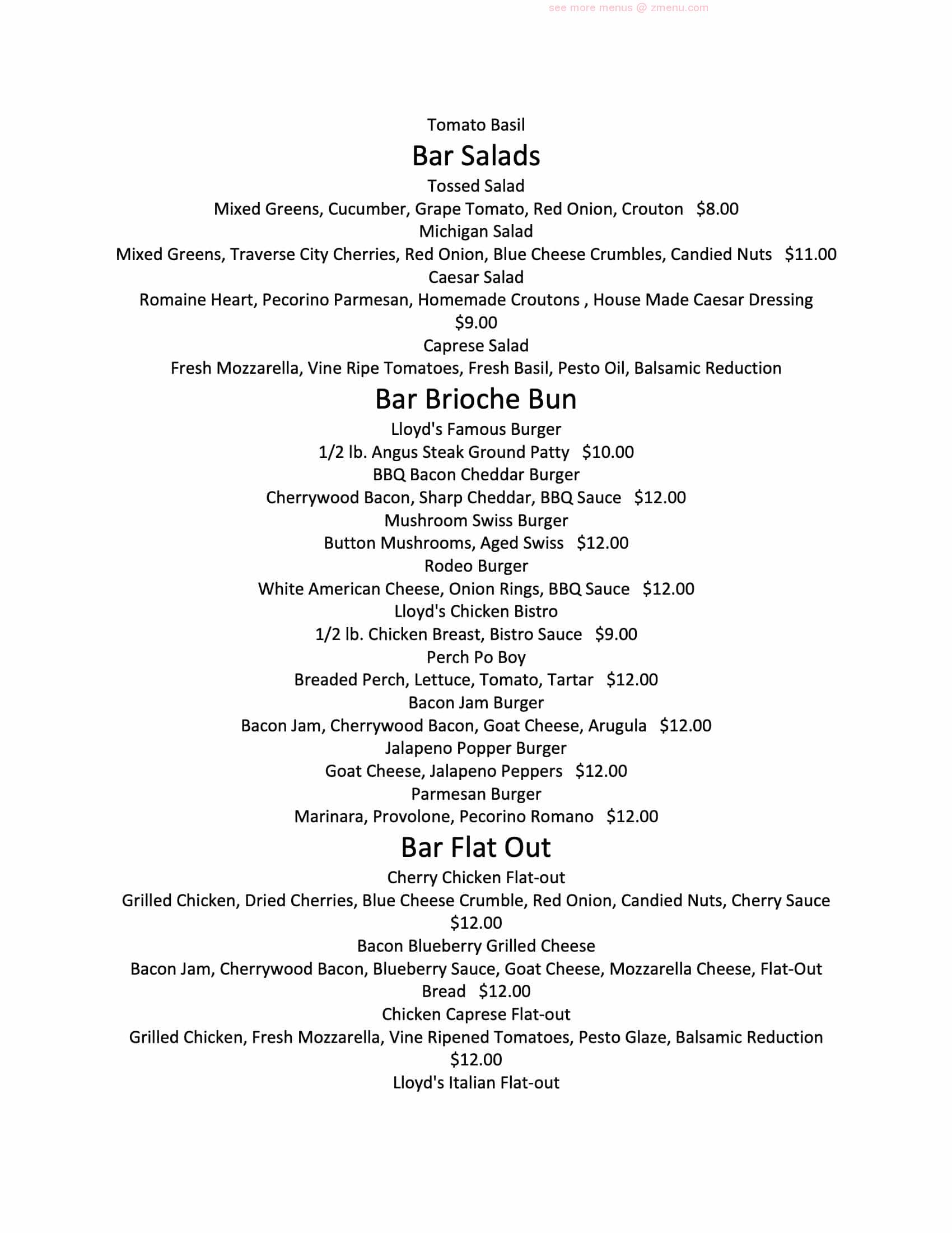 Online Menu of Lloyds Bar & Grill Restaurant, Grosse Ile, Michigan, 48138 Zmenu