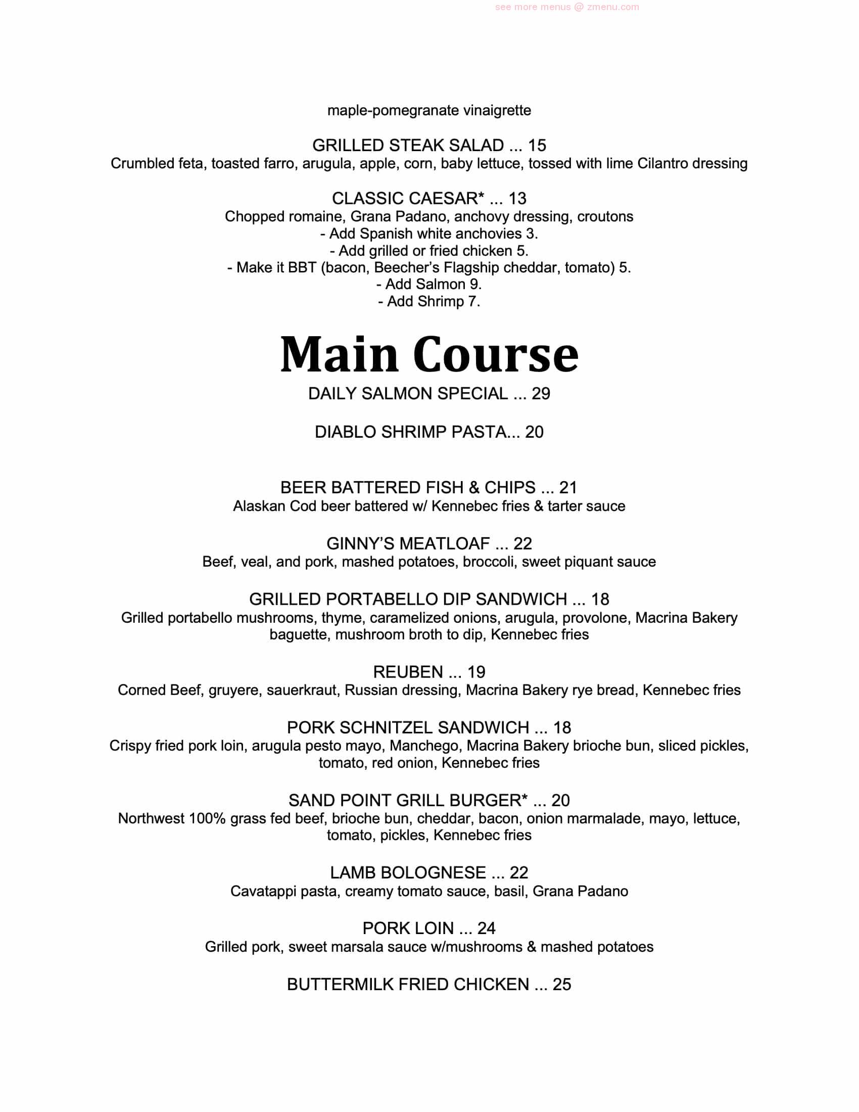 Online Menu of Sand Point Grill Restaurant, Seattle, Washington, 98105