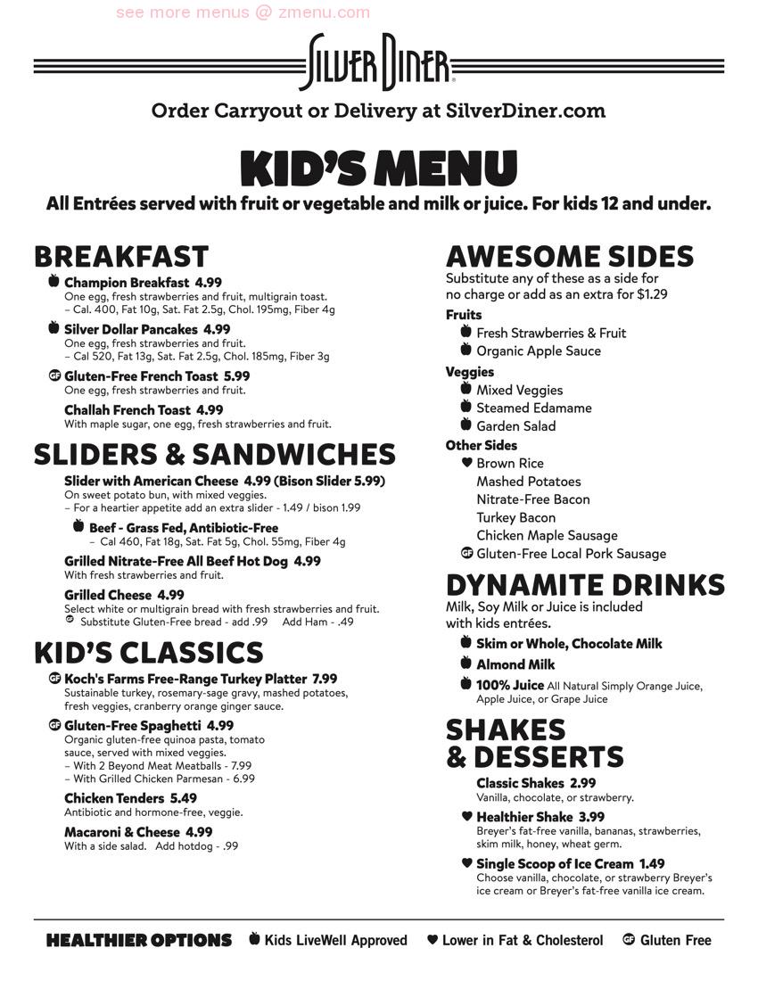 Online Menu of Silver Diner Restaurant, Reston, Virginia, 20194 Zmenu