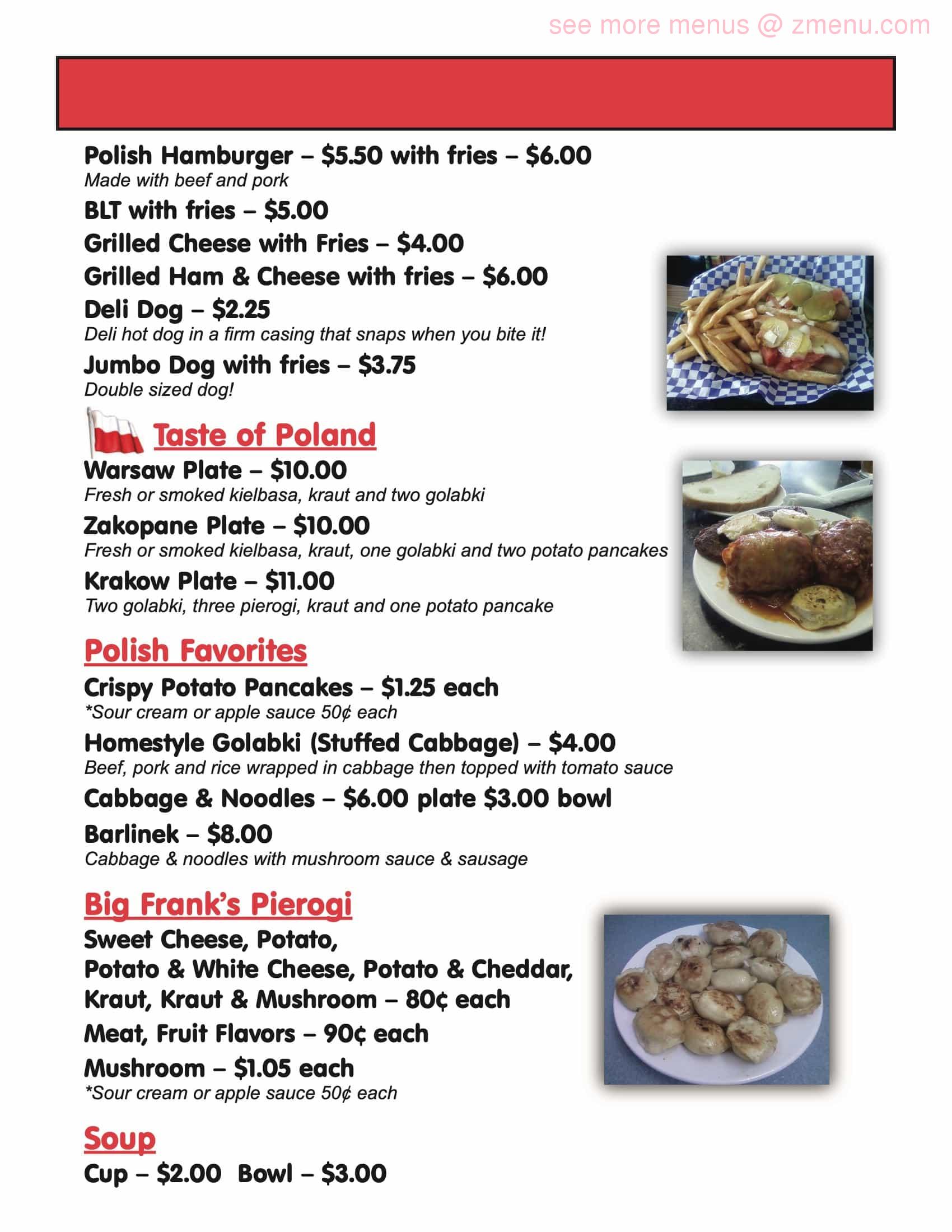 Online Menu of Big Frank's Sausage Restaurant, East Chicago, Indiana