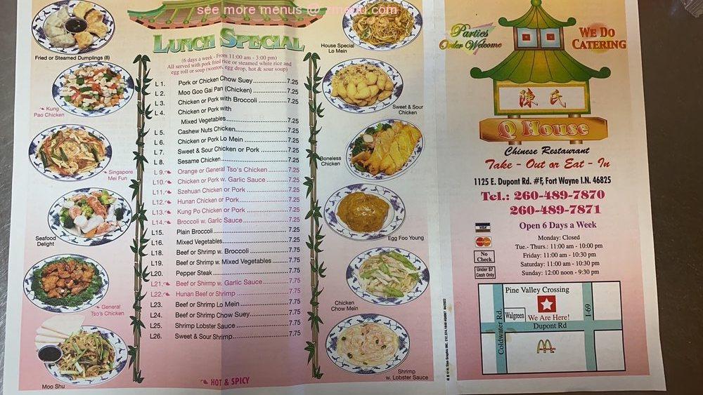 Online Menu of Q House Restaurant, Fort Wayne, Indiana, 46825 Zmenu