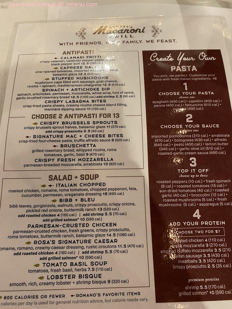 Online Menu of Romanos Macaroni Grill Restaurant, Kissimmee, Florida