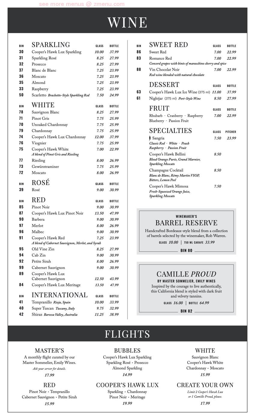 Online Menu of Coopers Hawk Winery & Restaurant Arlington Heights