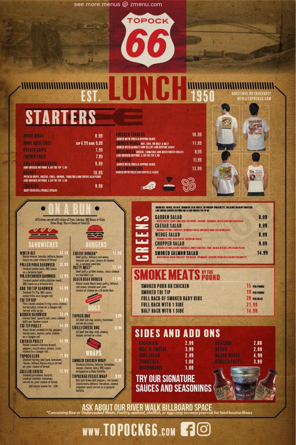 Online Menu of Topock 66 Restaurant, Topock, Arizona, 86436 Zmenu
