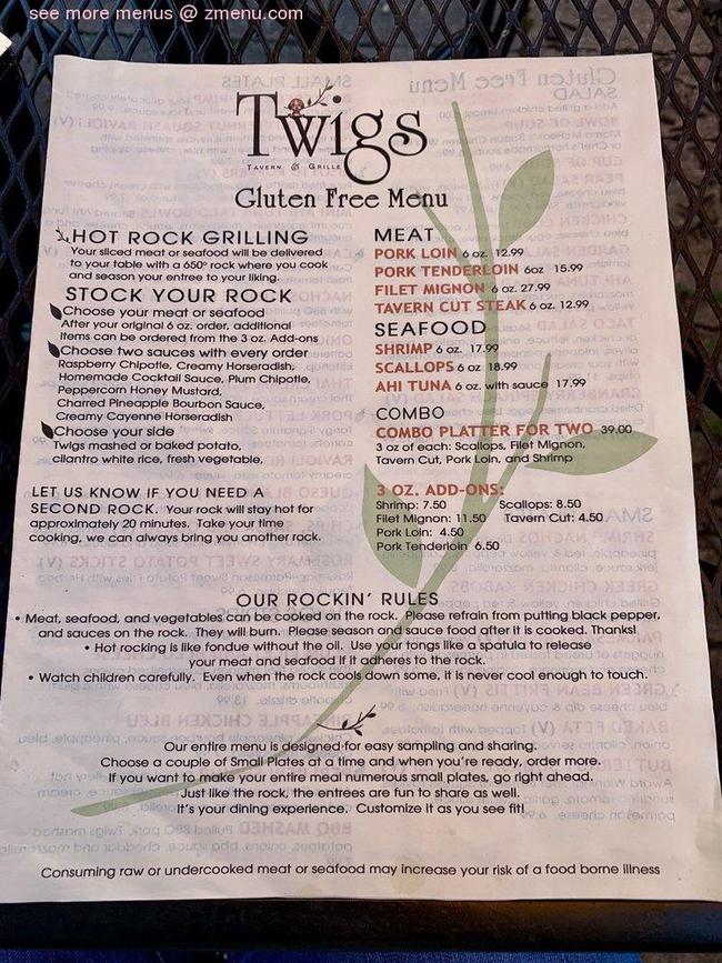 Online Menu of Twigs Tavern and Grille Restaurant, Rochester, Minnesota