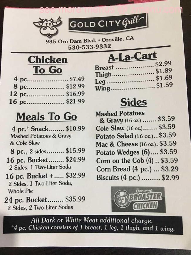 Online Menu of Gold City Grill Restaurant, Oroville, California, 95965