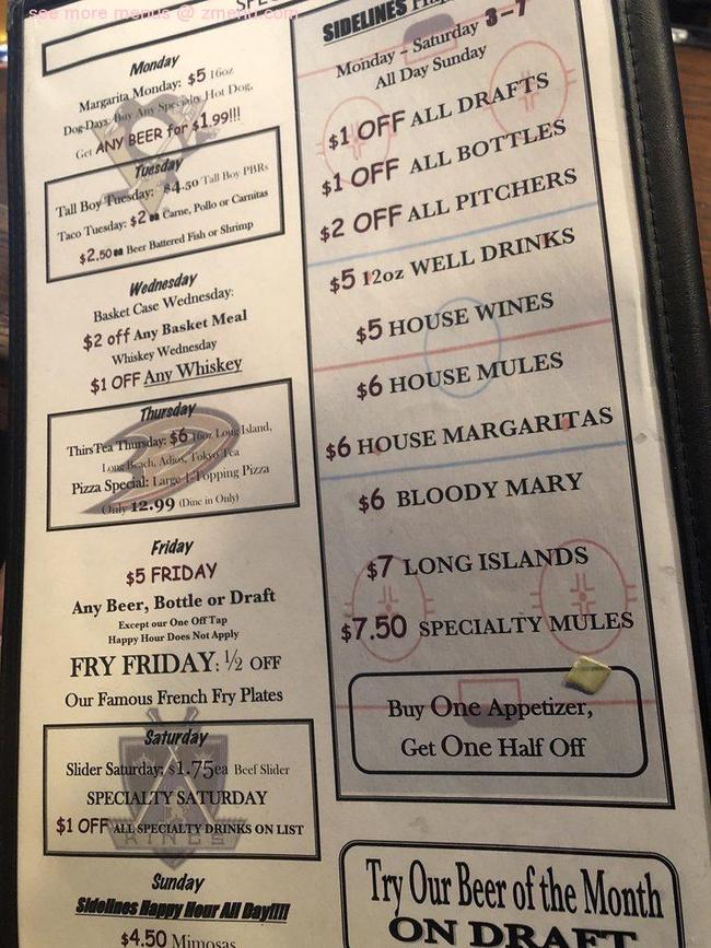 Online Menu of Sidelines Sports Bar & Grill Restaurant, Murrieta