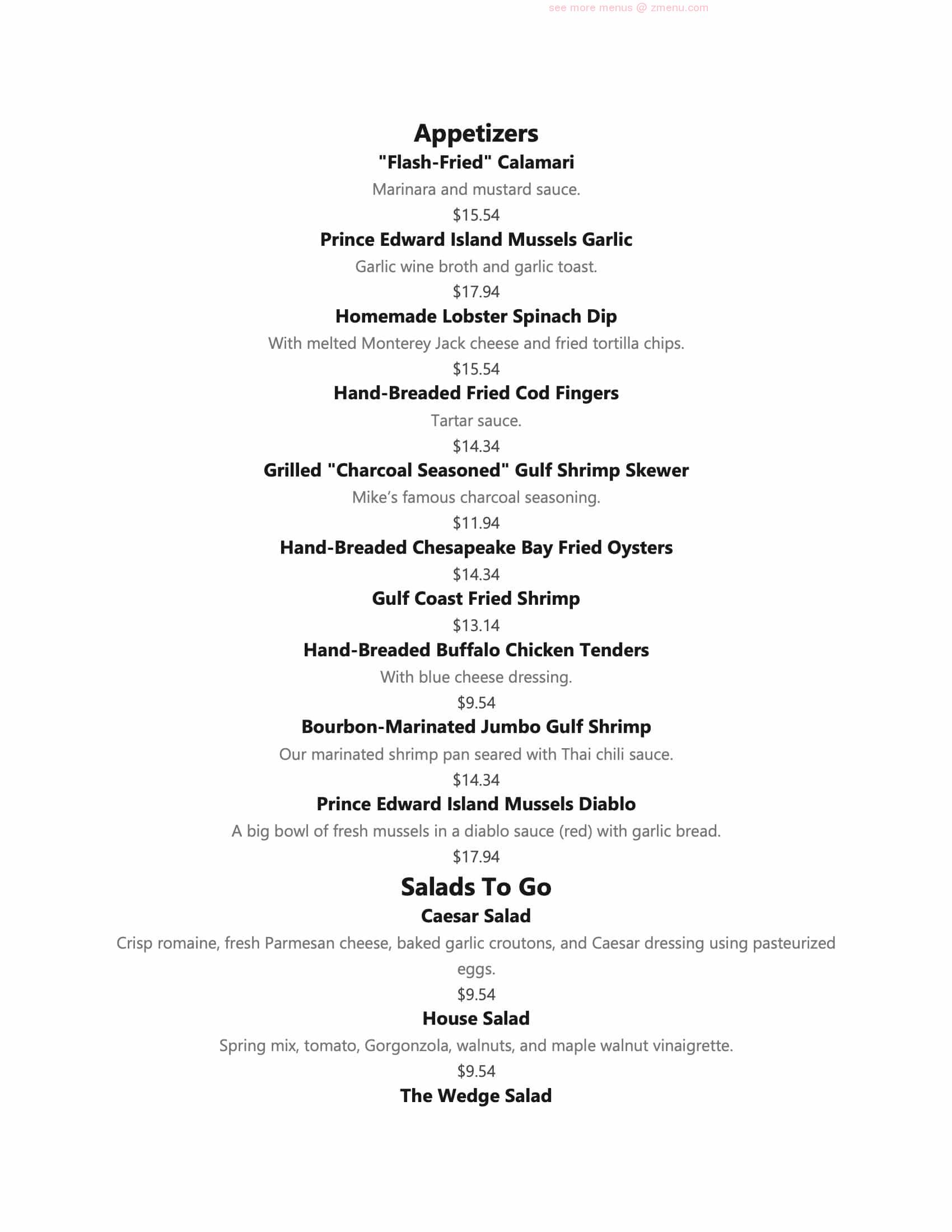 Online Menu of Big Fish Grill Riverfront Restaurant, Wilmington