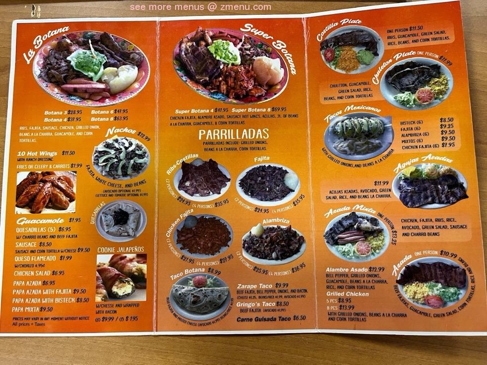 Online Menu of La Botana Grill Restaurant, Harlingen, Texas, 78500 Zmenu