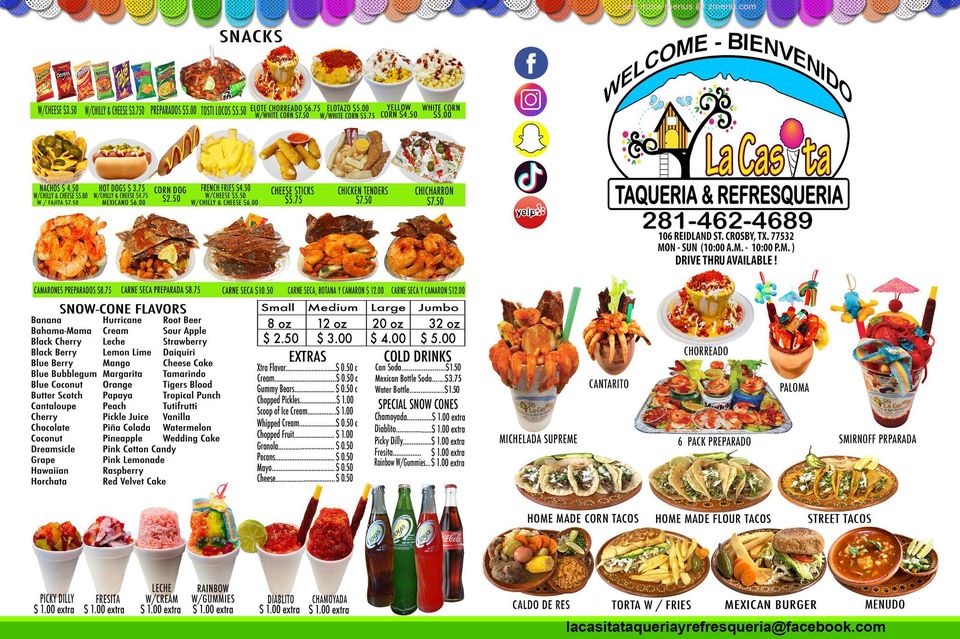 Online Menu of La Casita Taqueria & Refresqueria Restaurant, Crosby