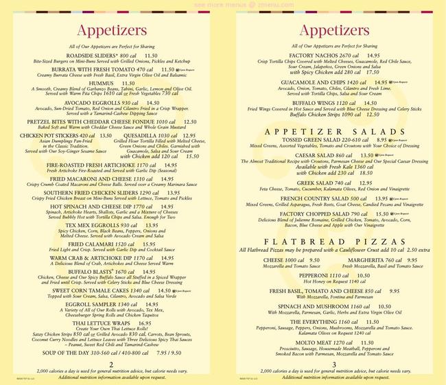 Online Menu of The Cheesecake Factory Restaurant, Corte Madera