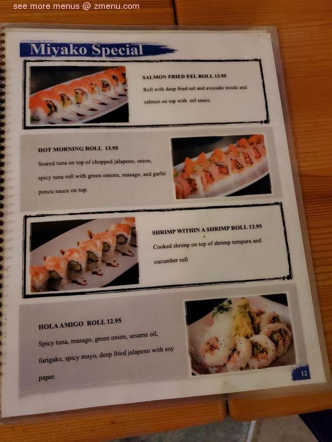 Online Menu of Miyako Sushi Restaurant, San Clemente, California, 92673