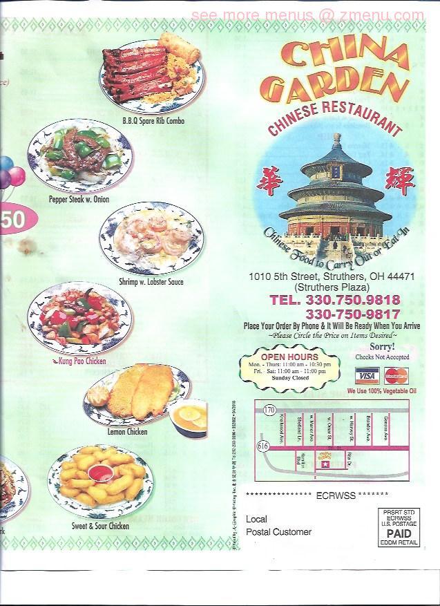Online Menu of China Garden Restaurant, Struthers, Ohio, 44471 Zmenu