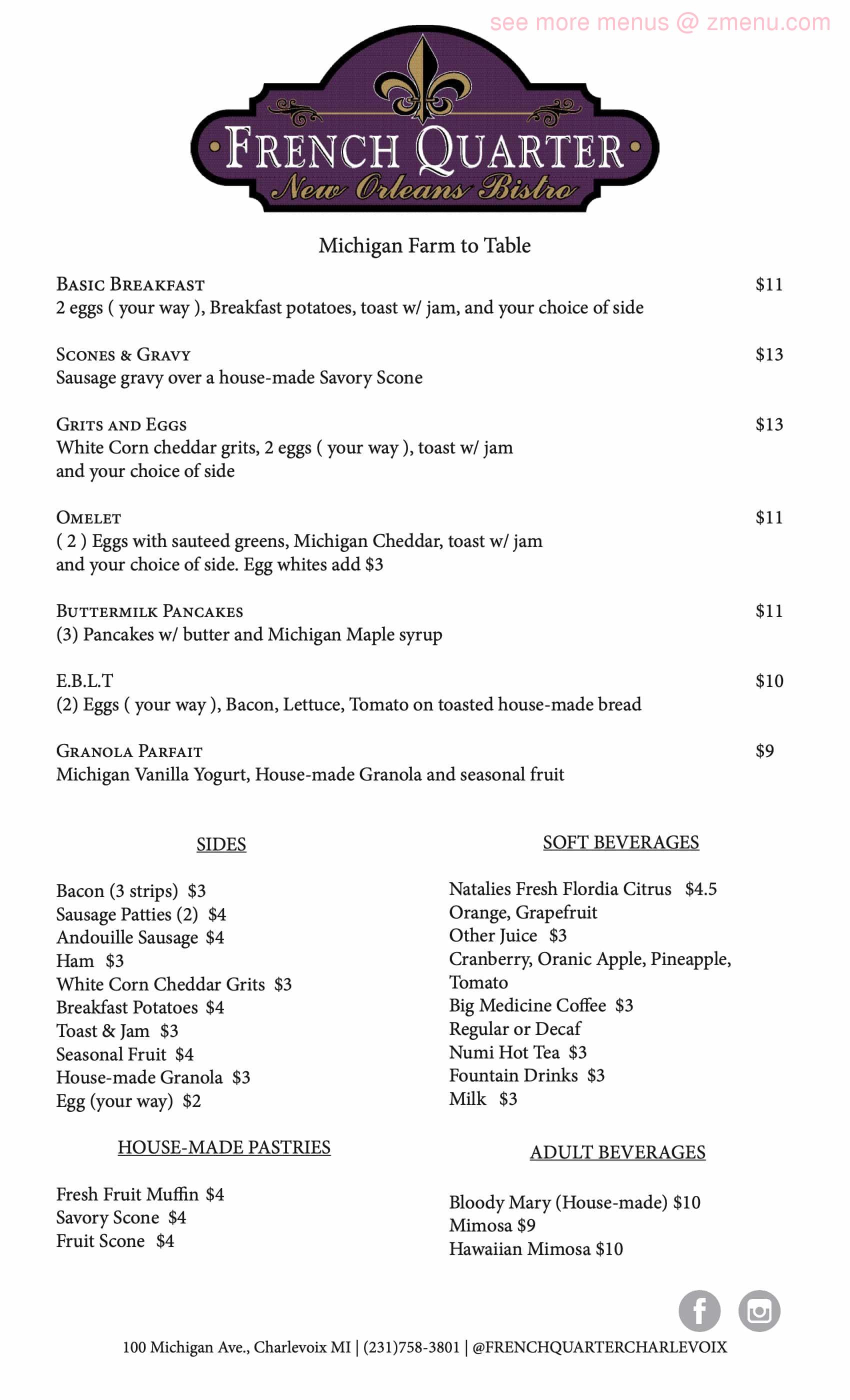 Online Menu of French Quarter New Orleans, Charlevoix Restaurant