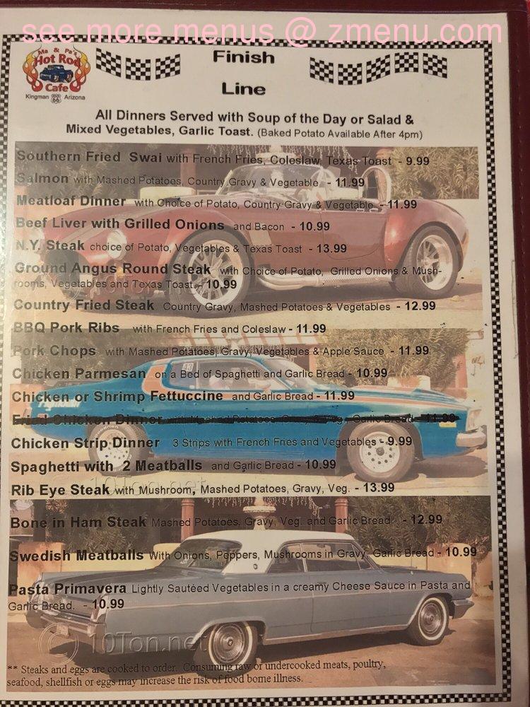 Online Menu of Ma & Pas Hot Rod Cafe Restaurant, Kingman, Arizona, 86401 Zmenu