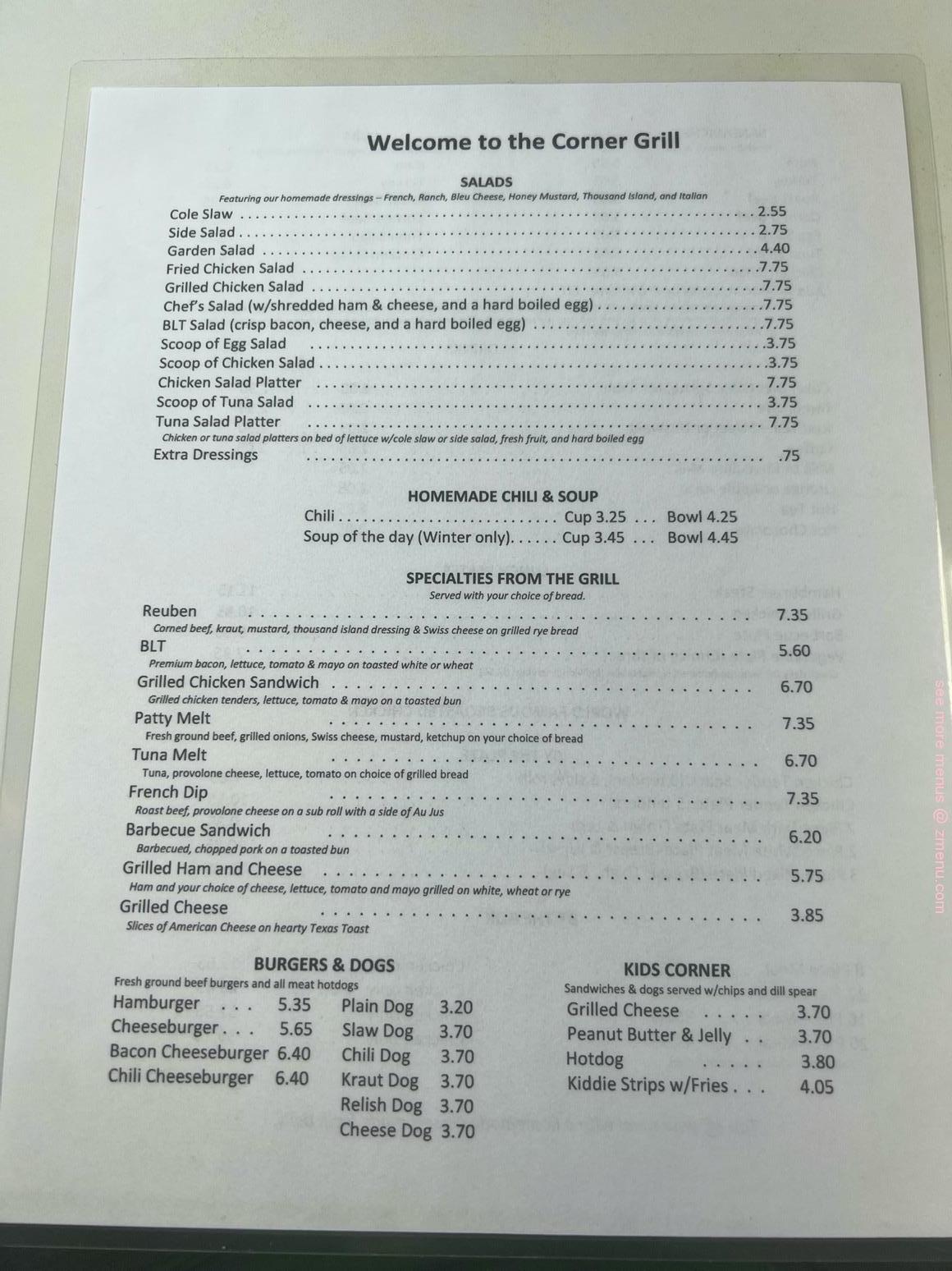 Online Menu of Corner Grill Restaurant, Cleveland, 30528 Zmenu