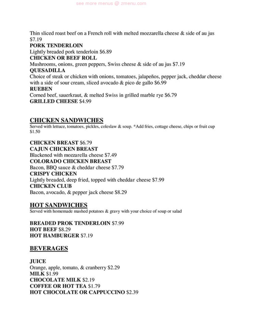Online Menu of Shabbona Cafe Restaurant, Shabbona, Illinois, 60550 Zmenu