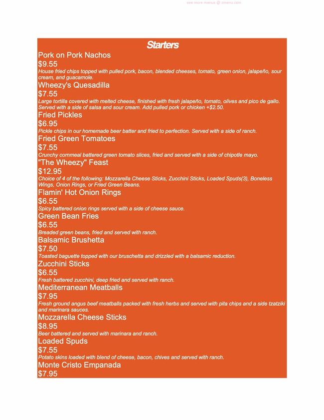 Online Menu of Wheezys Restaurant & Sports Bar Restaurant, Yuma