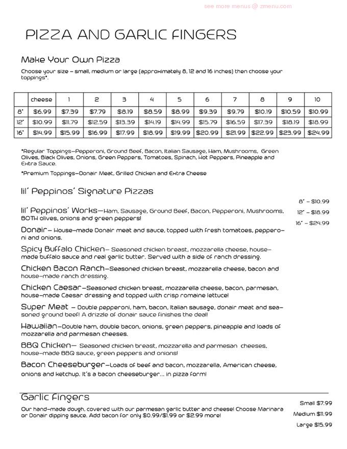 Online Menu of lil Peppinos Restaurant, Plaster Rock, New Brunswick