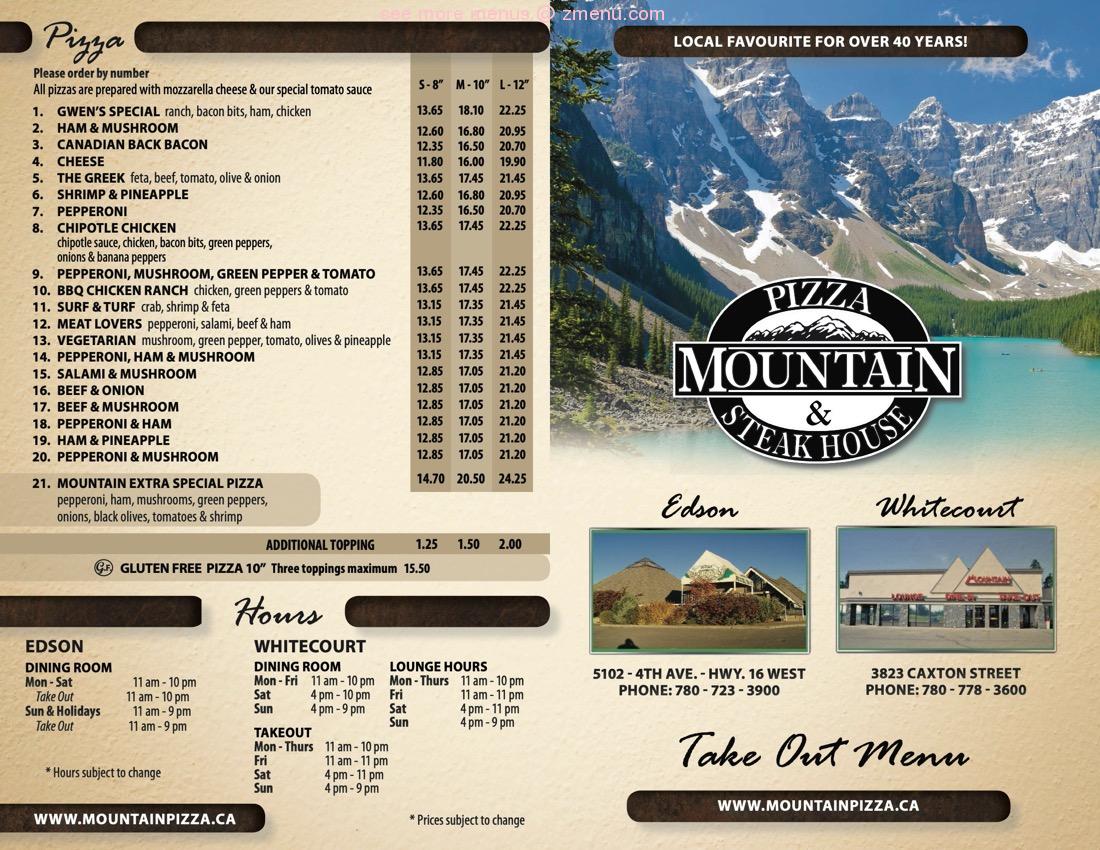 Online Menu of Mountain Pizza & Steakhouse Restaurant, Edson, Alberta