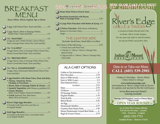 Online Menu of Rivers Edge Grille & Tavern Restaurant, Ossipee, New