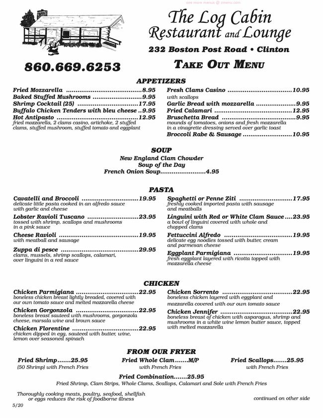 Online Menu of The Log Cabin Restaurant Restaurant, Clinton