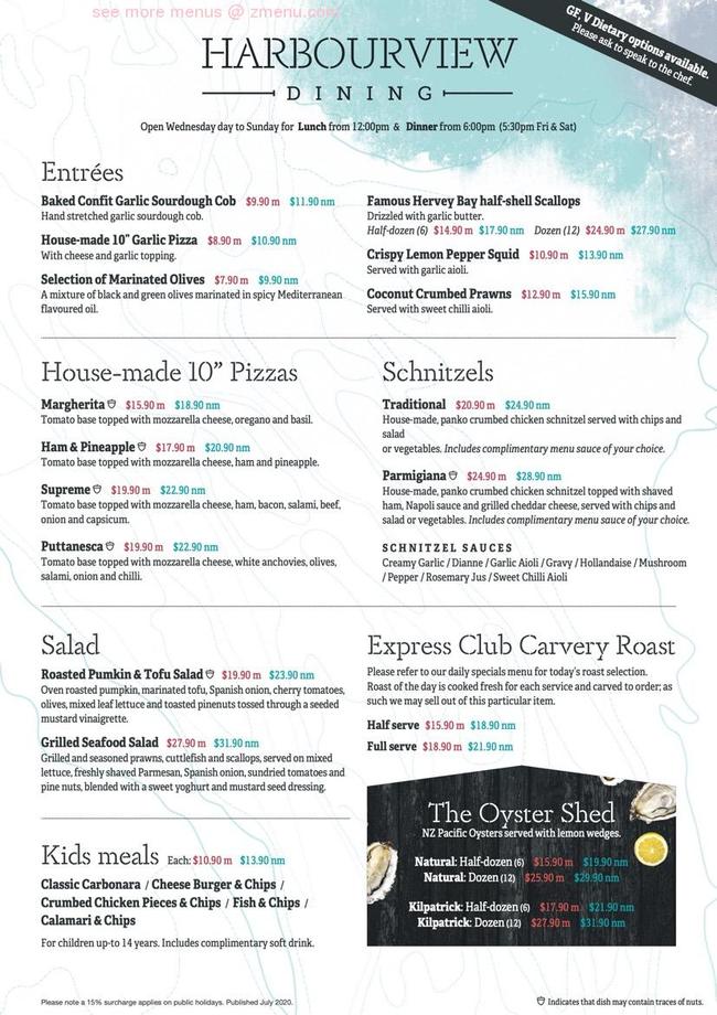 Online Menu of Hervey Bay Boat Club Restaurant, Urangan, Queensland