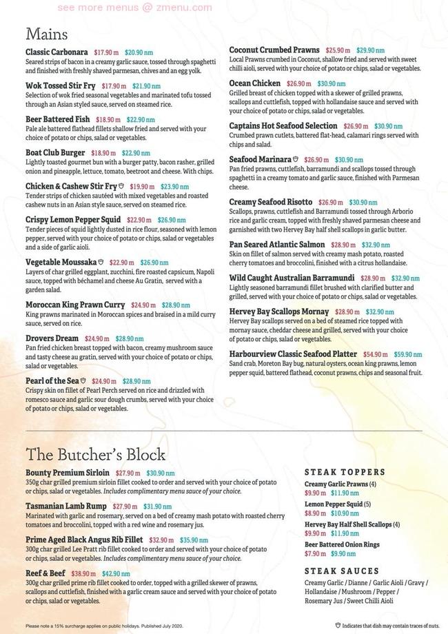 Online Menu of Hervey Bay Boat Club Restaurant, Urangan, Queensland