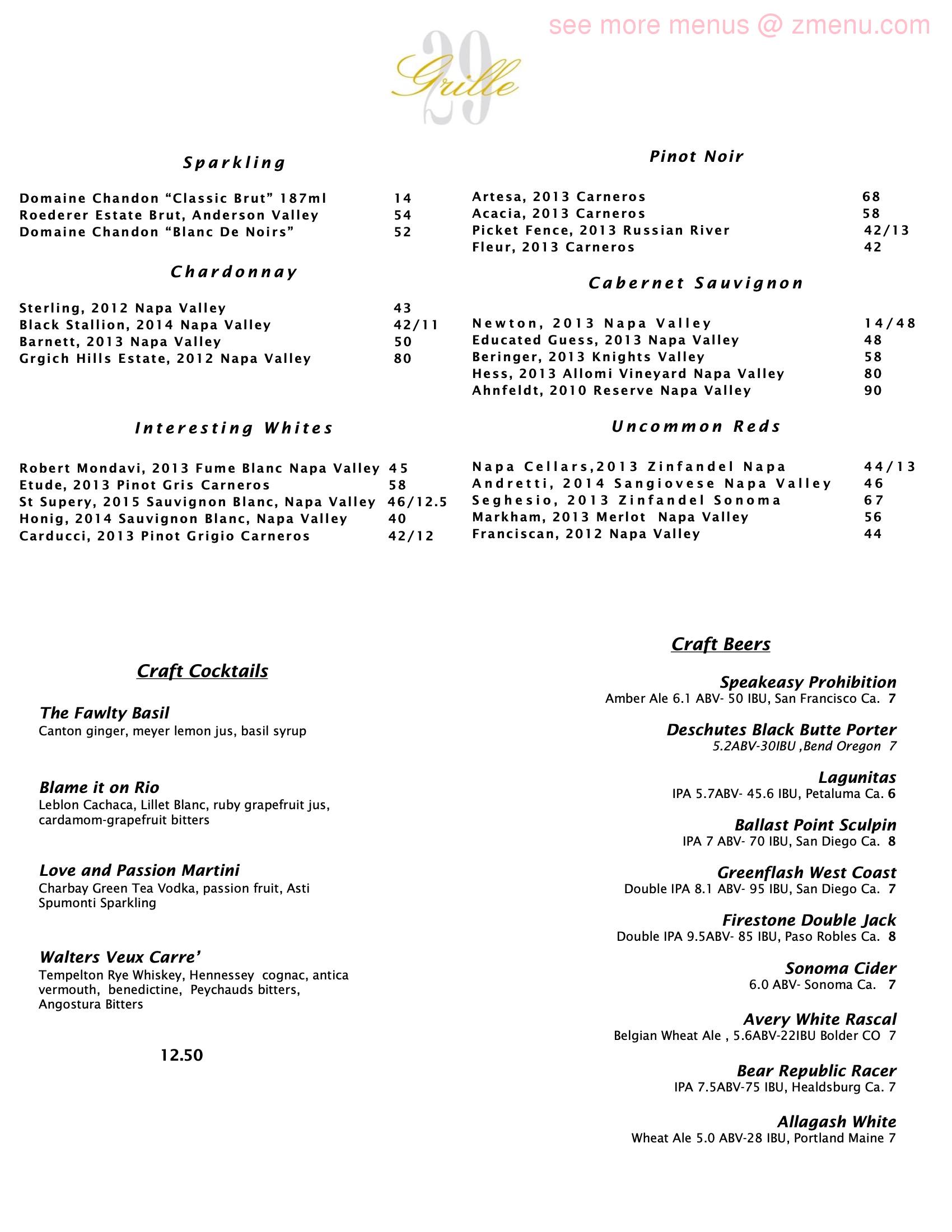 Online Menu of Grille 29 Restaurant, Napa, California, 94559 Zmenu