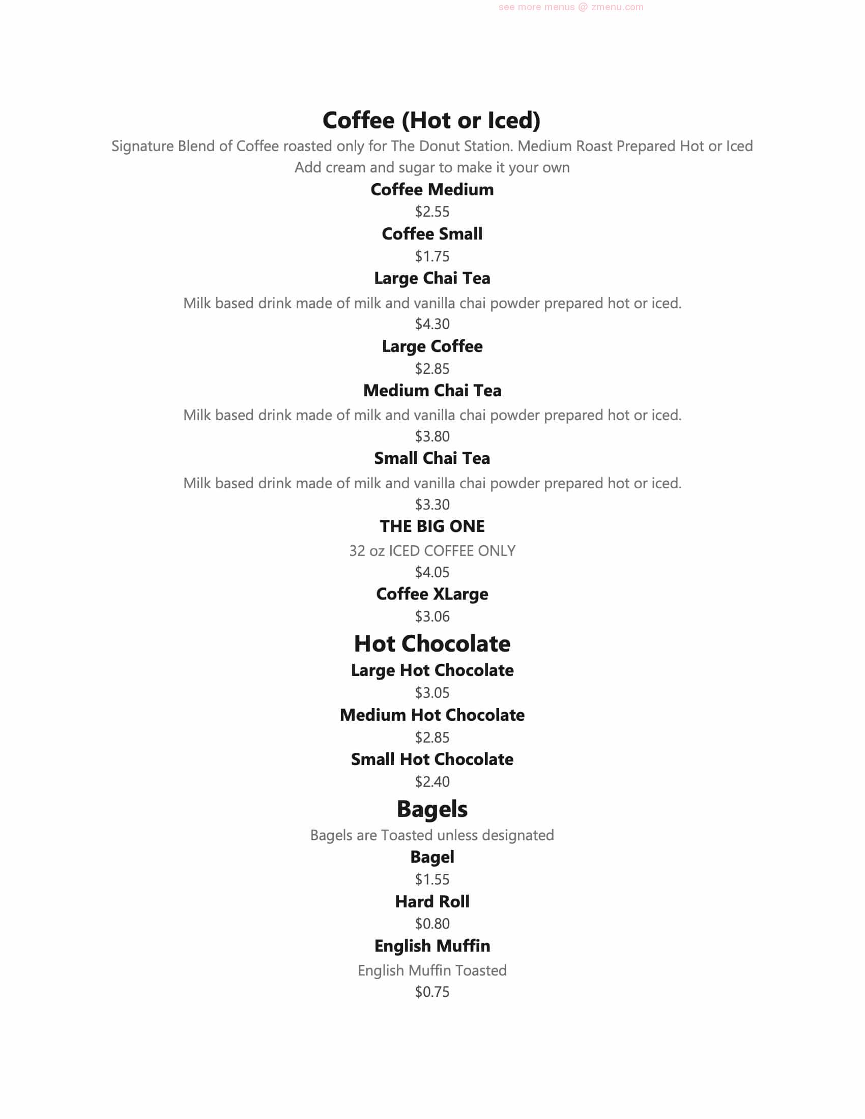 Online Menu of The Donut Station Restaurant, Torrington, Connecticut