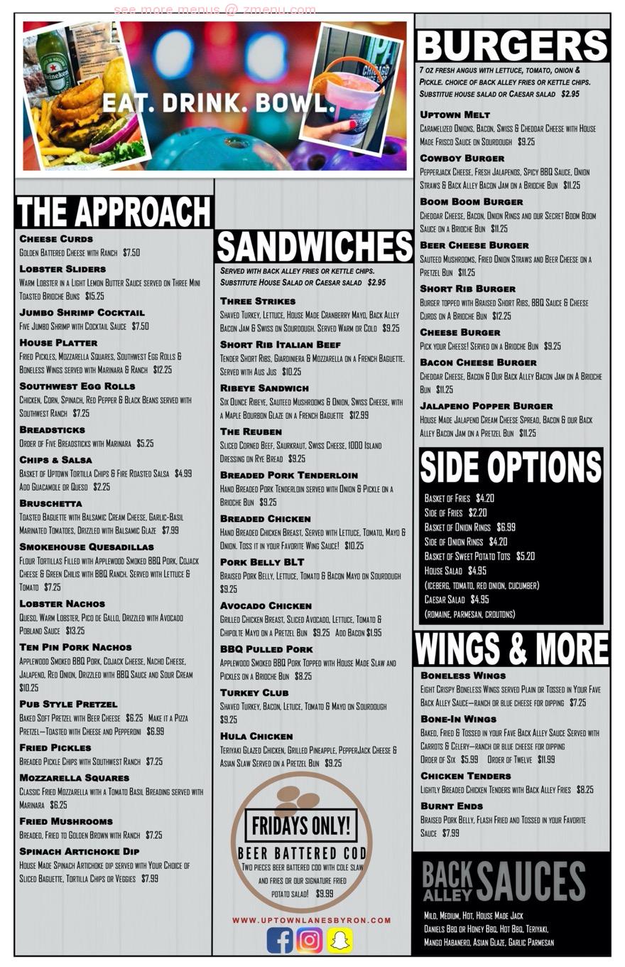 Online Menu of Uptown Lanes/ Back Alley Bar & Grill Restaurant, Byron