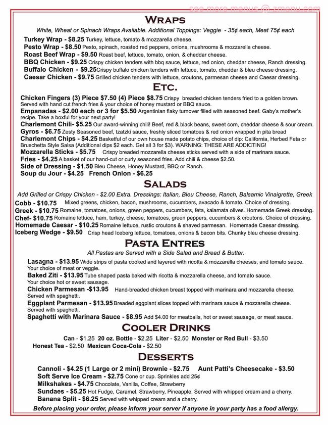 Online Menu of Berkshire Pizzeria Restaurant, Charlemont, Massachusetts