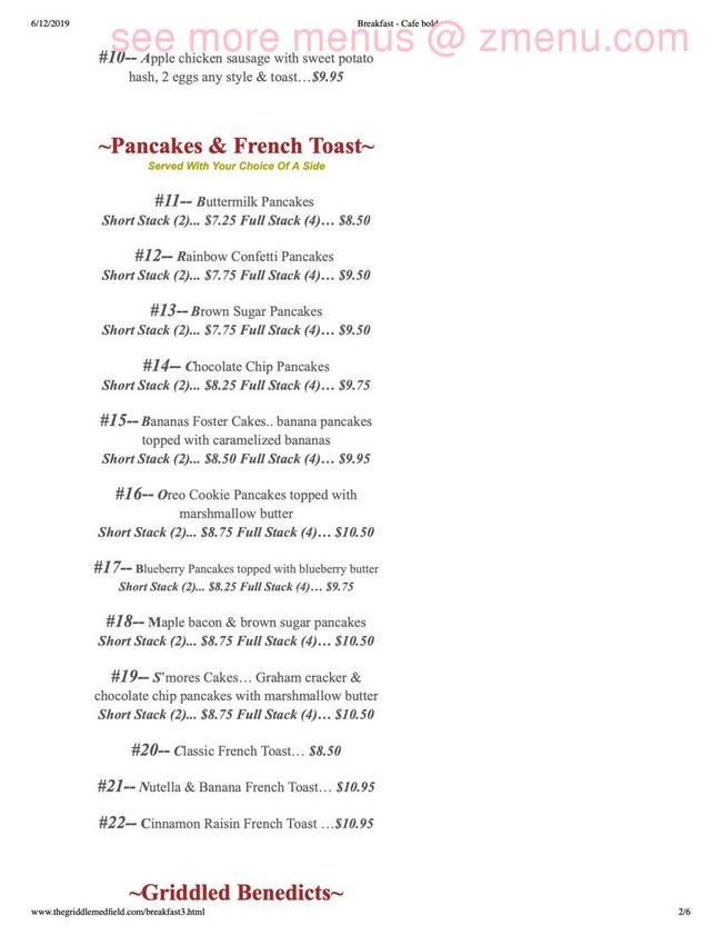 Online Menu of The Village Griddle Restaurant, Medfield, Massachusetts, 02052 Zmenu