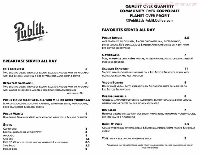 Online Menu of Publik Eds Restaurant, Salt Lake City, Utah, 84102 Zmenu