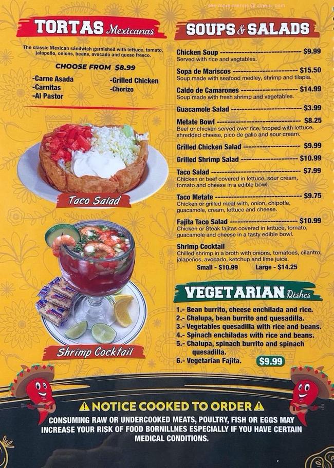 Online Menu of El Metate Restaurant, Sylvester, 31791 Zmenu