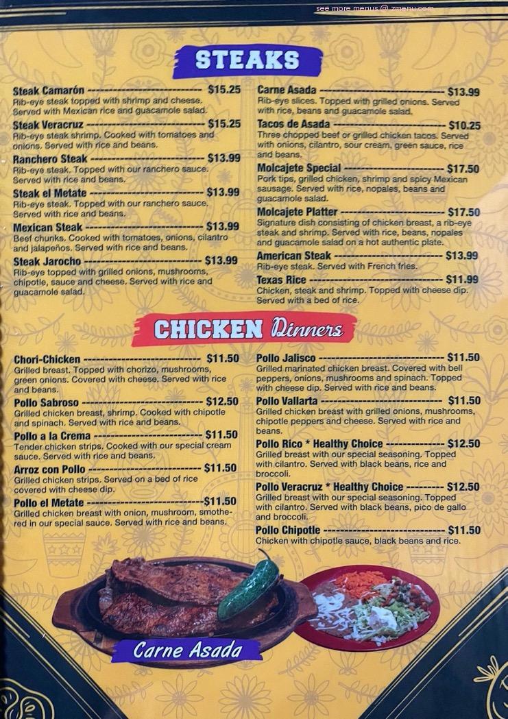 Online Menu of El Metate Restaurant, Sylvester, 31791 Zmenu