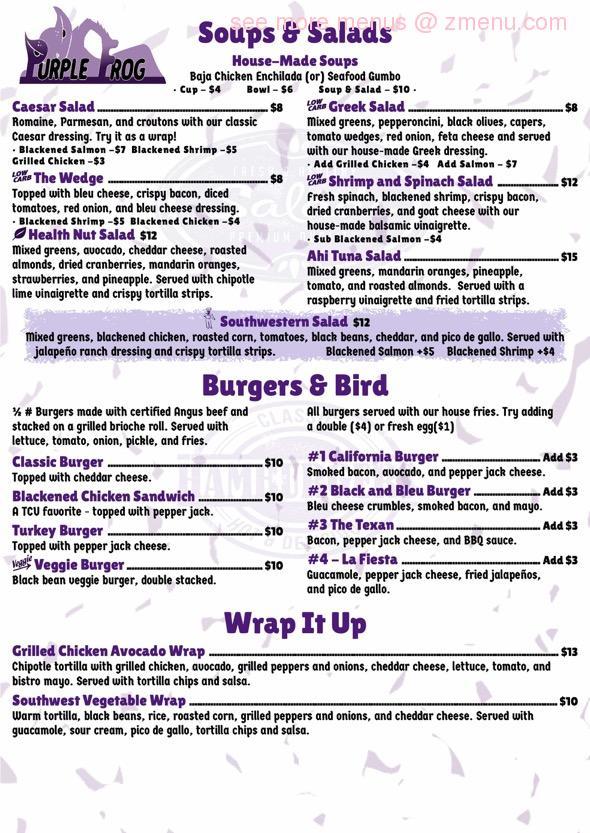 Online Menu of The Purple Frog Restaurant Restaurant, Fort Worth, Texas