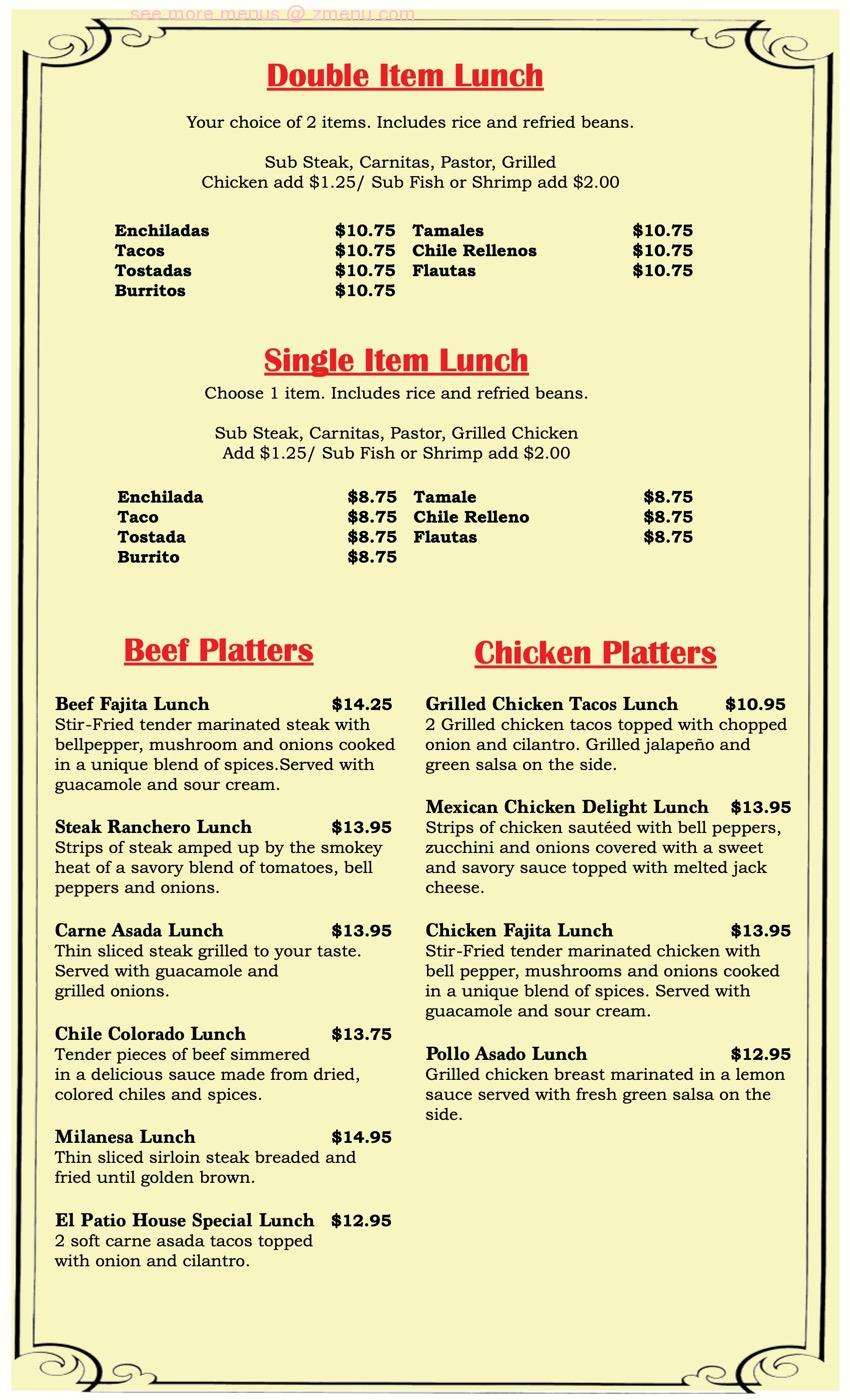 Online Menu of El Patio Original Restaurant, Fremont, California, 94536