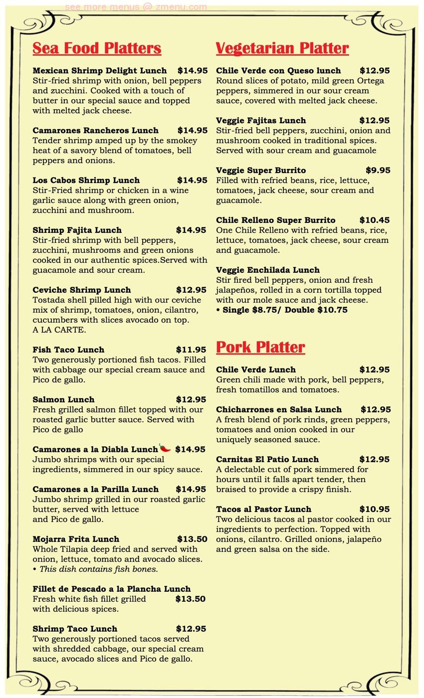 Online Menu of El Patio Original Restaurant, Fremont, California, 94536 Zmenu