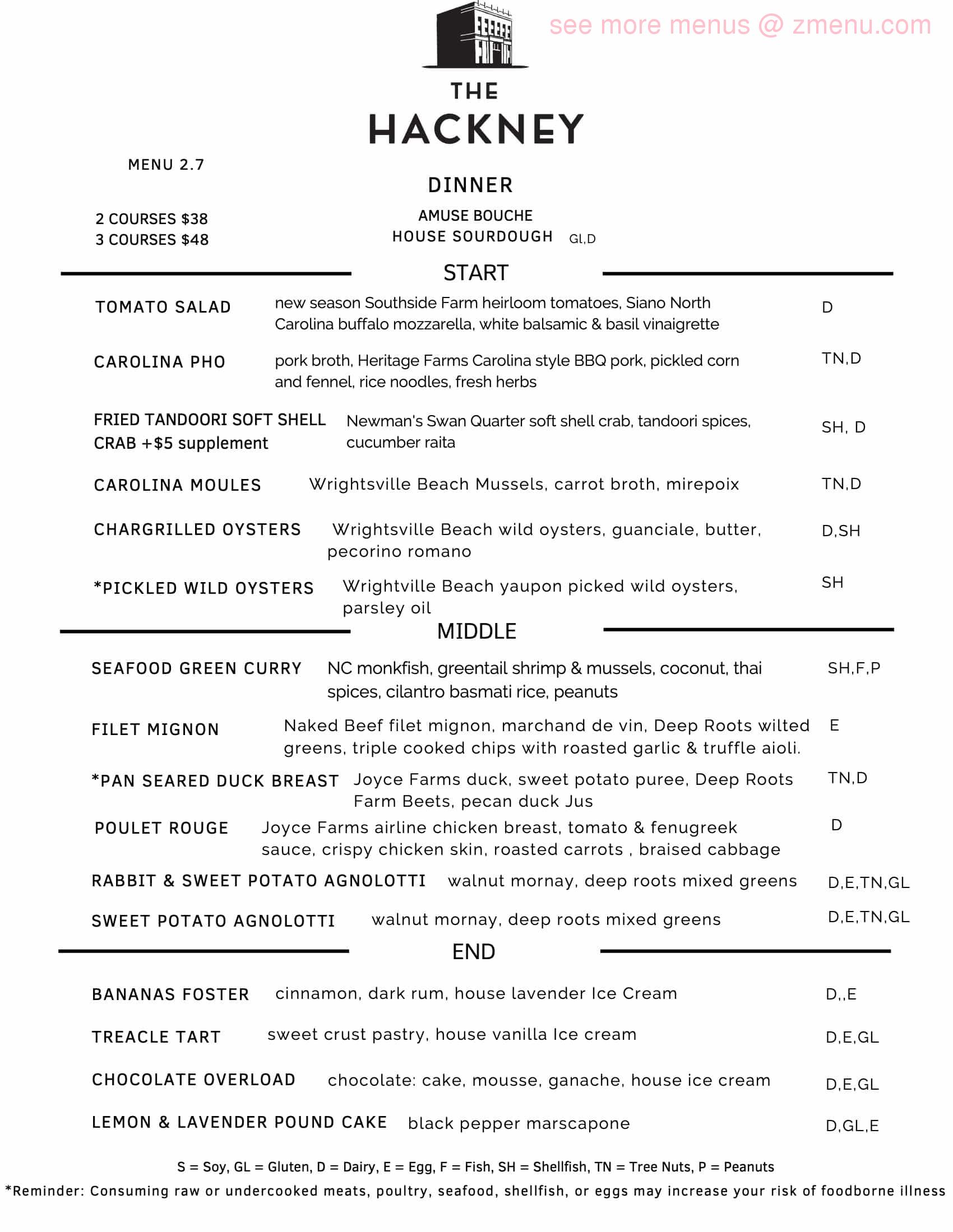 Online Menu of The Hackney Restaurant, Washington, North Carolina