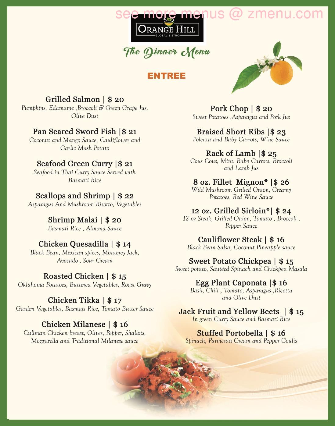 Online Menu of Orange Hill Global Bistro Restaurant, Newburgh, New York