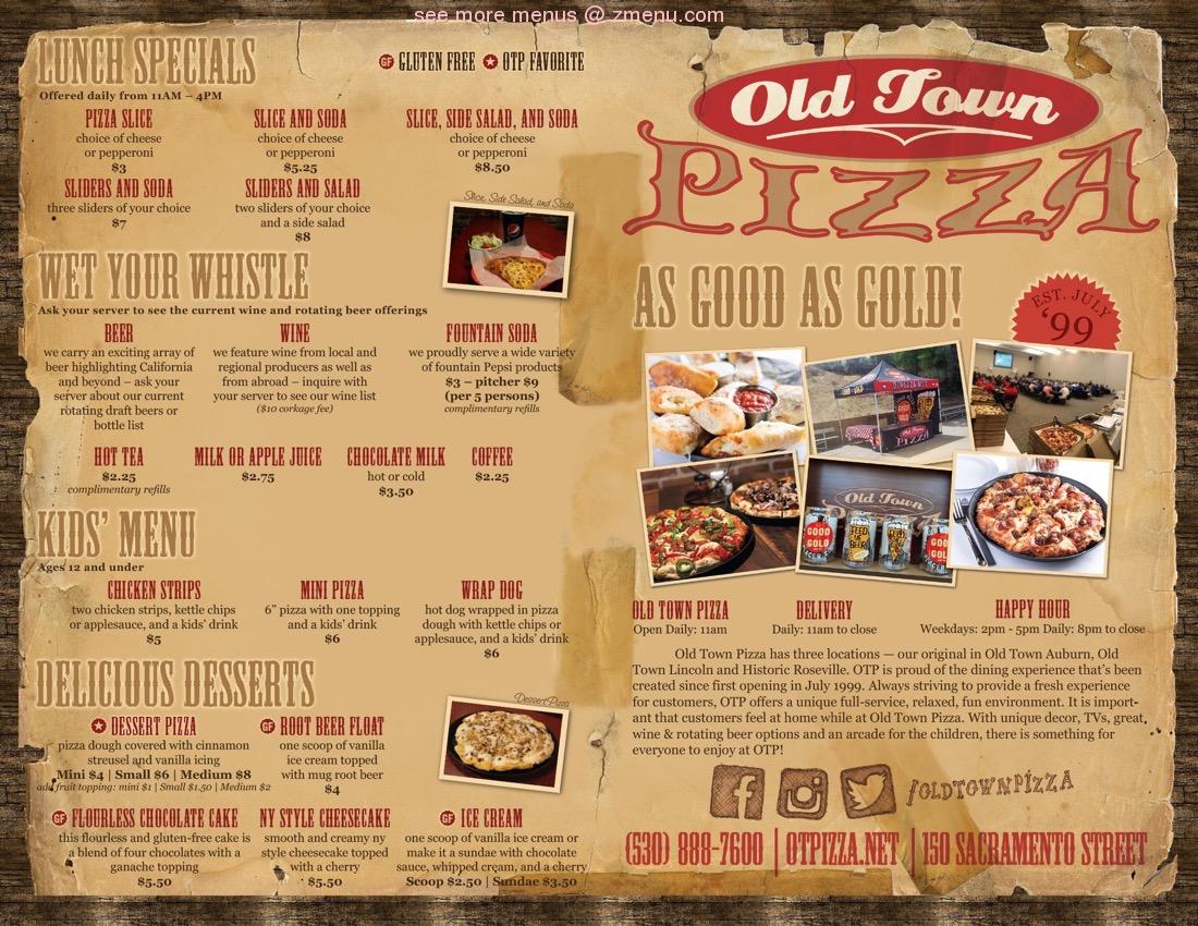 Online Menu of Old Town Pizza Restaurant, Auburn, California, 95603 Zmenu
