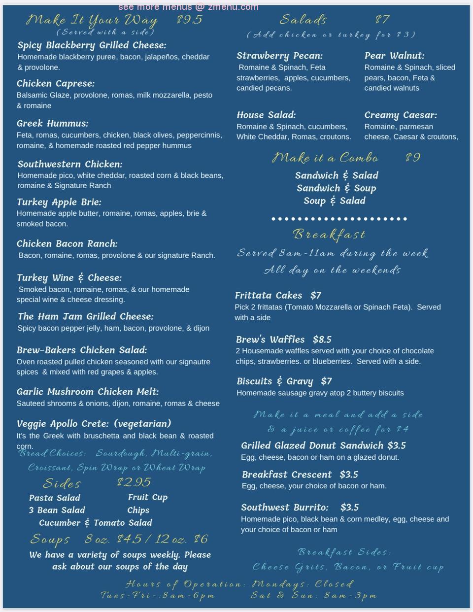 Online Menu of Brew Bakers Cafe Restaurant, Fleming Island, Florida