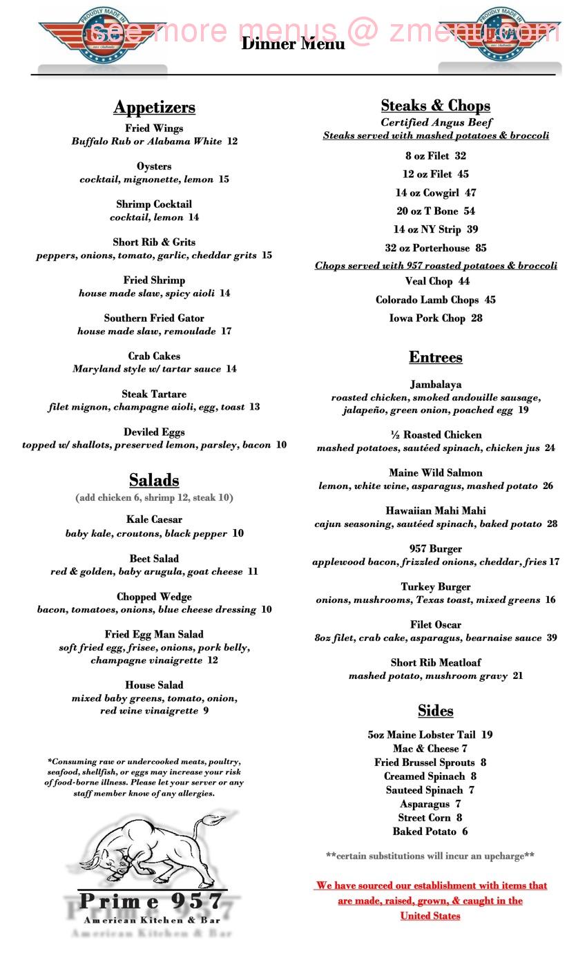 Online Menu of Prime 957 Restaurant, Mahopac, New York, 10541 Zmenu
