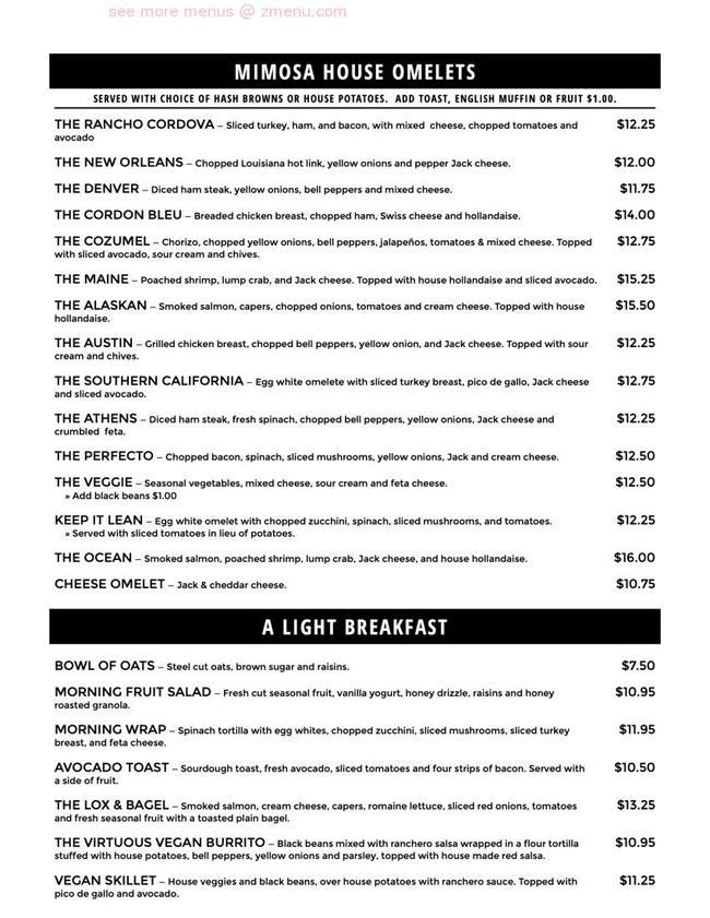 Online Menu of The Mimosa House Restaurant, El Dorado Hills, California, 95762 Zmenu