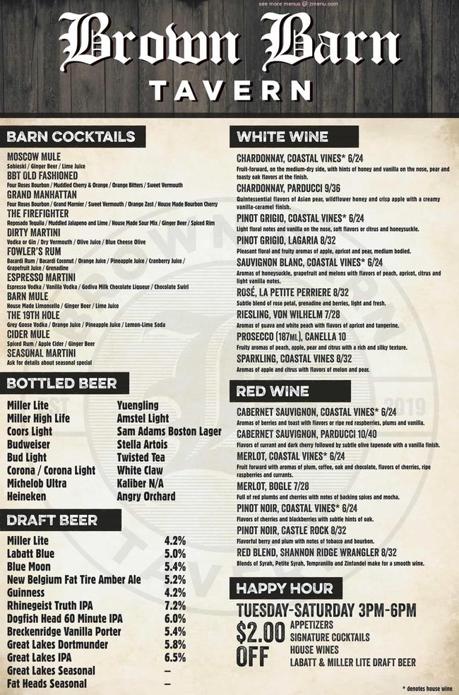 Online Menu of Brown Barn Tavern Restaurant, Chardon, Ohio, 44024 Zmenu