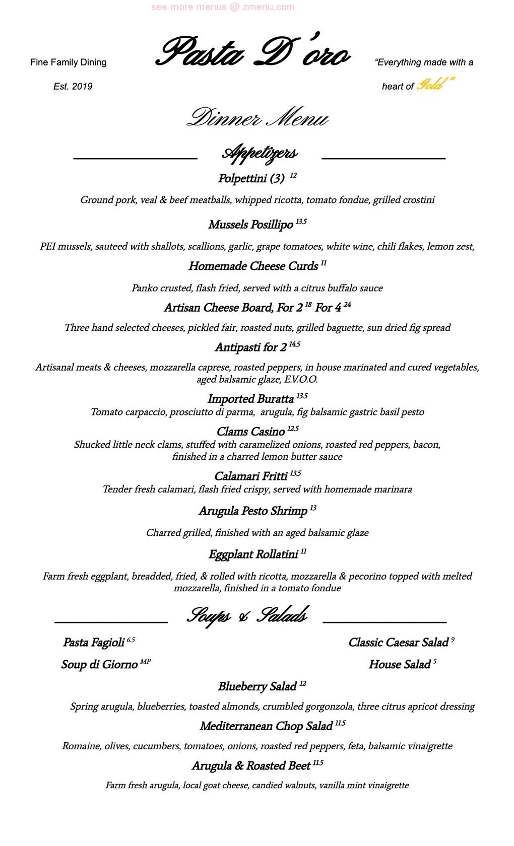 Online Menu of Pasta Doro Restaurant, Wurtsboro, New York, 12790 Zmenu