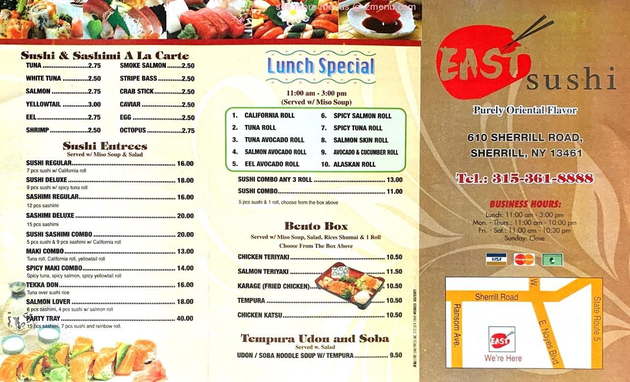 Online Menu of East Sushi Restaurant, Sherrill, New York, 13461 Zmenu