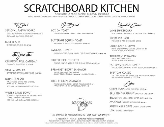 Online Menu of SCRATCHBOARD KITCHEN Restaurant, Arlington Heights